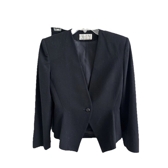 VTG CHRISTIAN DIOR Black Jacket Wool Sculptural Blazer Suit pencil Skirt Sz 8 S - Picture 2 of 12